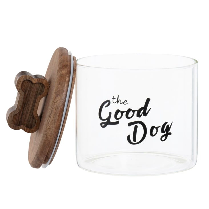 Maisons Du Monde GOOD DOG - Bote De Cristal Para Pienso De Perros Con Tapa De Madera De Acacia