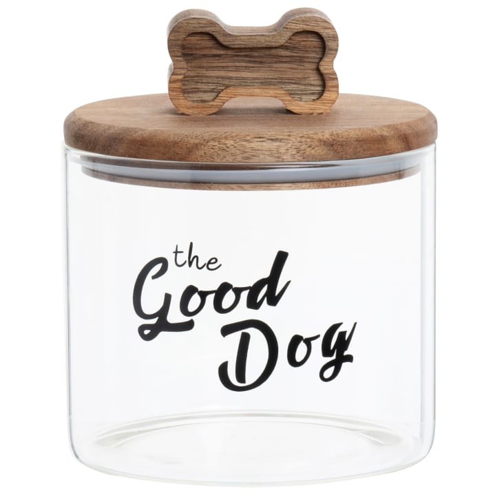 Maisons du Monde GOOD DOG - Bote de cristal para pienso de perros con tapa de madera de acacia