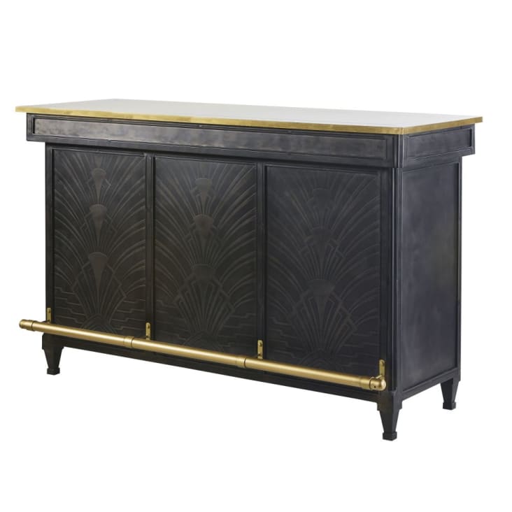 Maisons Du Monde Gotham - Mueble Bar 1 Cajón 1 Puerta De Color Latón Y Negro