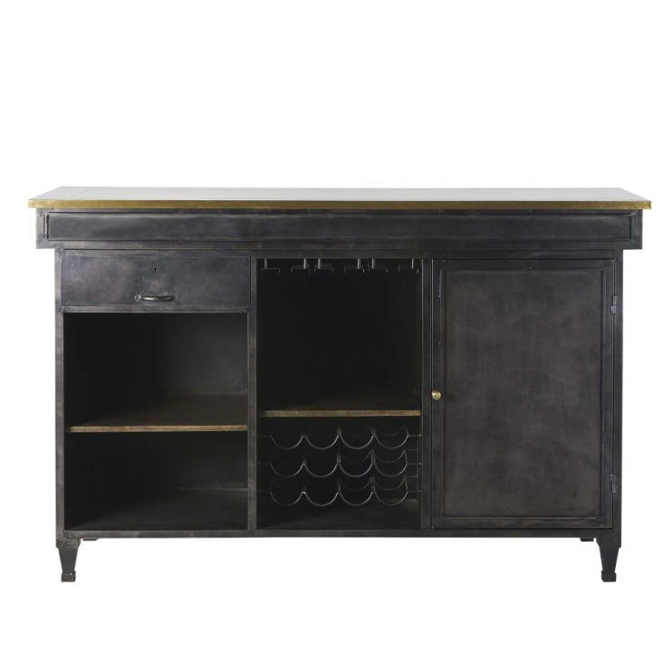 Maisons Du Monde Gotham - Mueble Bar 1 Cajón 1 Puerta De Color Latón Y Negro
