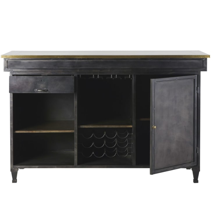 Maisons Du Monde Gotham - Mueble Bar 1 Cajón 1 Puerta De Color Latón Y Negro