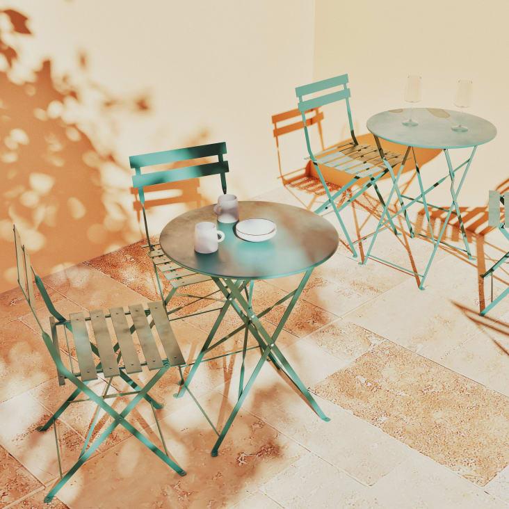 Maisons Du Monde Guinguette - Mesa De Jardín Redonda Plegable De Acero Verde Para 2 Personas D. 60