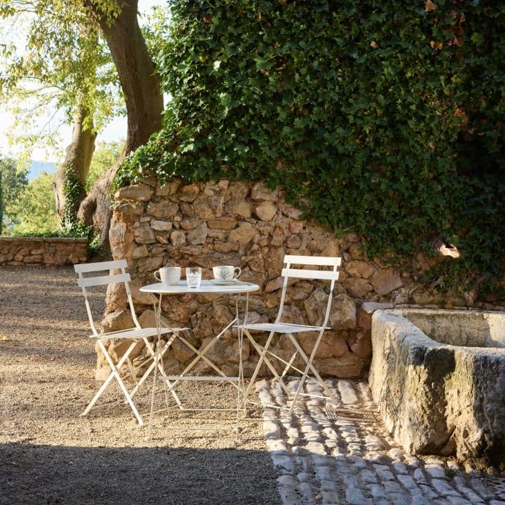 Maisons Du Monde Guinguette - Mesa De Jardín Redonda Plegable De Acero Para 2 Personas D60 Cm