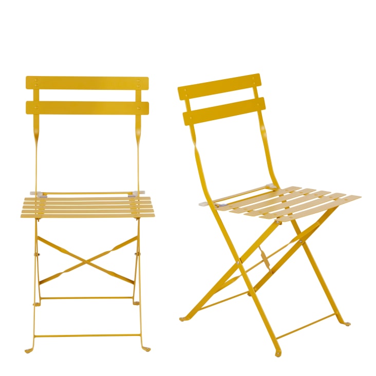 Maisons du Monde Guinguette - Sillas de comedor de exterior plegables de metal amarillo (x2)