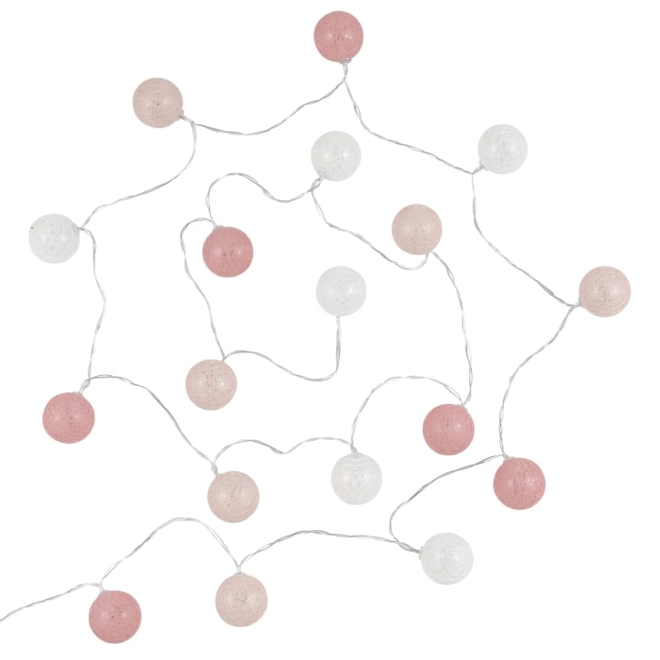 Maisons Du Monde Guirnalda Luminosa Esferas De Algodón Blanco Y Rosa 20 LEDS L. 360