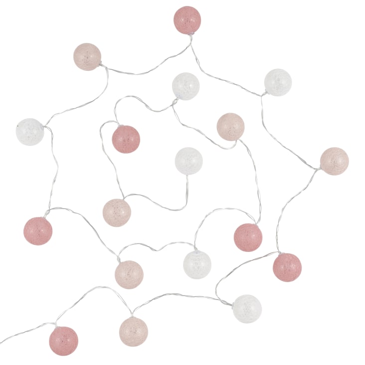 Maisons du Monde Guirnalda luminosa esferas de algodón blanco y rosa 20 LEDS L. 360