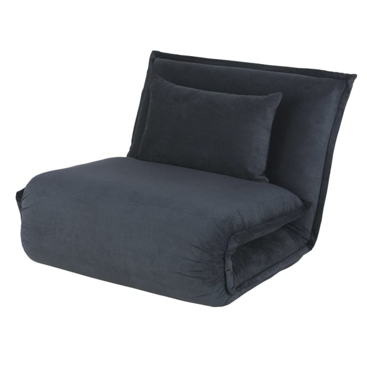 Maisons Du Monde Hallen - Sofá Clic-clac De 1 Plaza De Terciopelo Acanalado En Gris Antracita