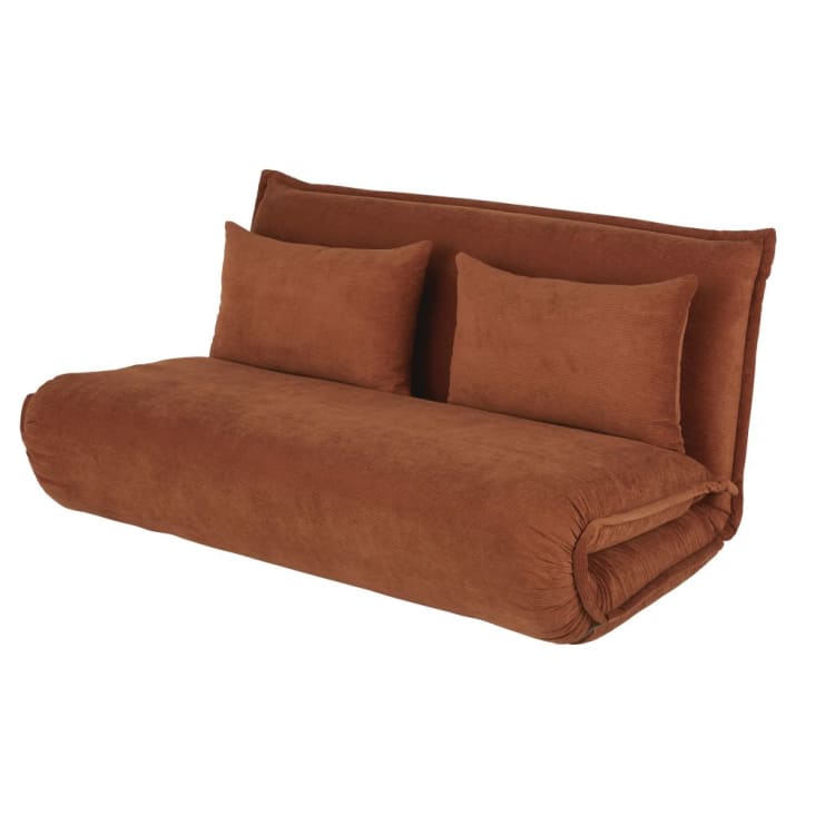 Maisons Du Monde Hallen - Sofá Clic-clac De 2 Plazas De Terciopelo Acanalado Naranja