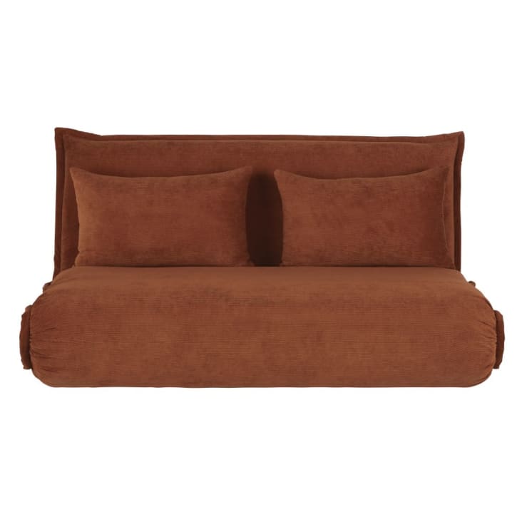 Maisons du Monde Hallen - Sofá clic-clac de 2 plazas de terciopelo acanalado naranja