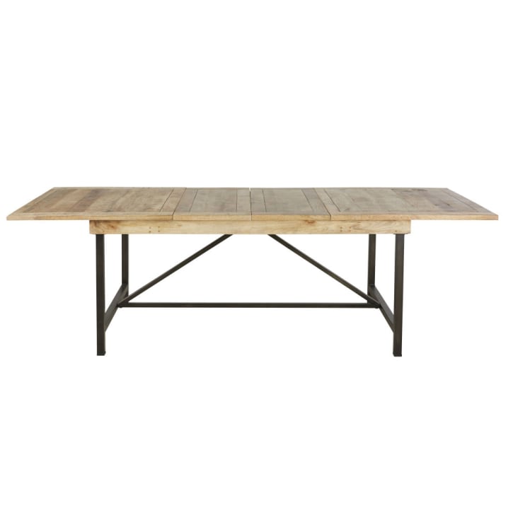 Maisons Du Monde Hankies - Mesa De Comedor Extensible De Mango Macizo Y Metal Negro Para 8/10 Personas 76/106 Cm Alto
