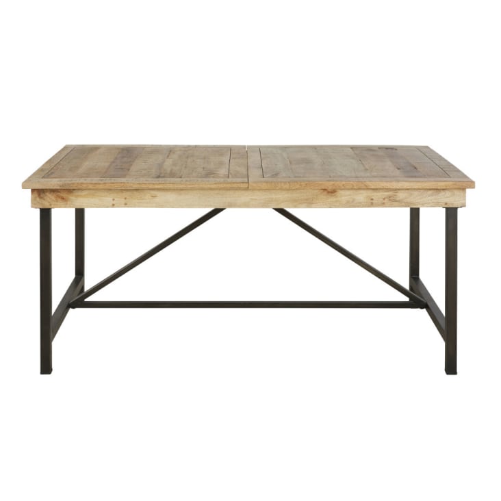 Maisons du Monde Hankies - Mesa de comedor extensible de mango macizo y metal negro para 8/10 personas 76/106 cm alto