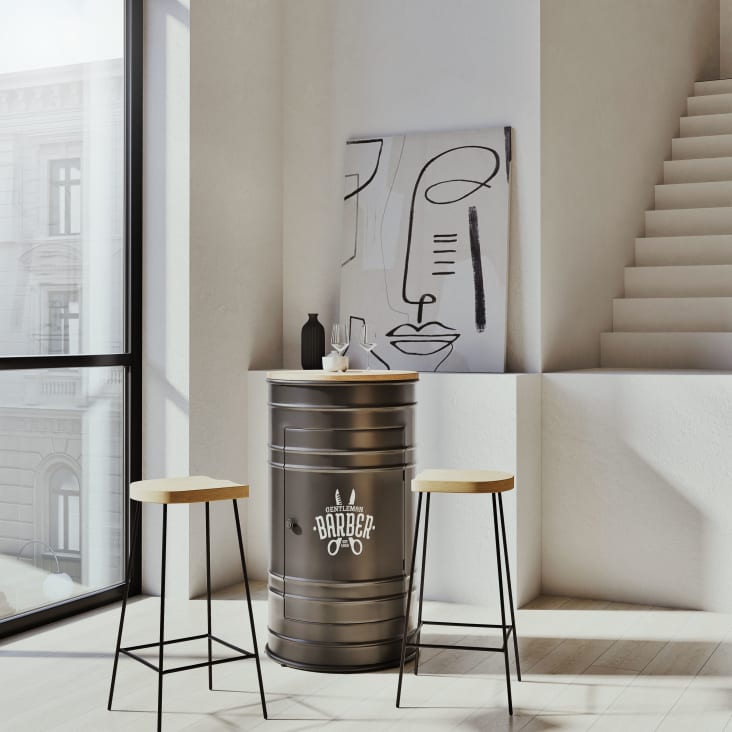 Maisons Du Monde Harlem - Mueble Bar De Metal Negro Y Abeto Macizo