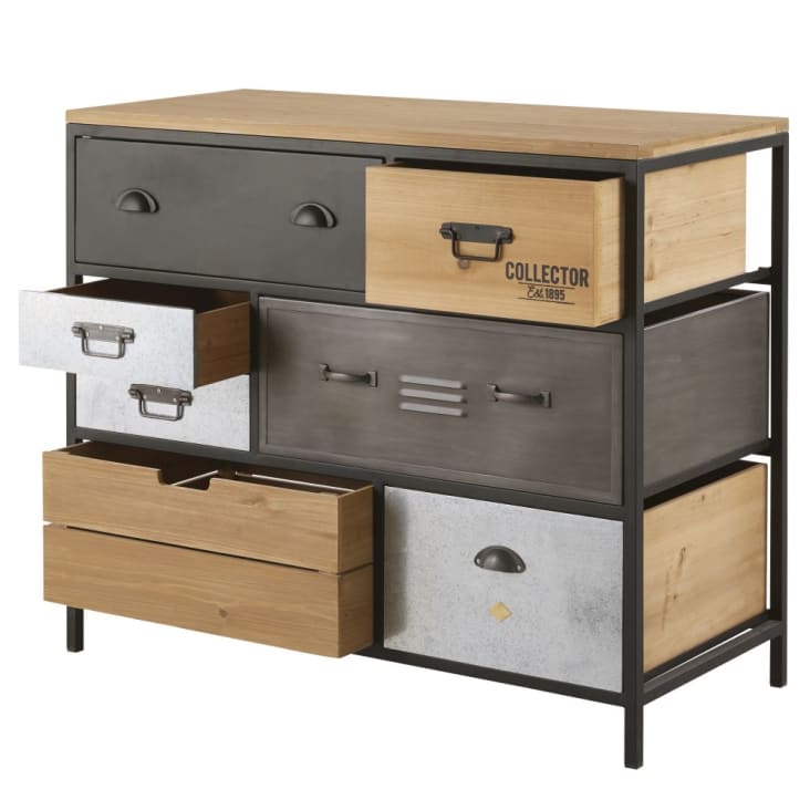 Maisons Du Monde Harvey - Cómoda De 8 Cajones De Metal Y Abeto