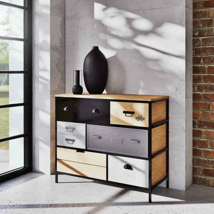 Maisons Du Monde Harvey - Cómoda De 8 Cajones De Metal Y Abeto
