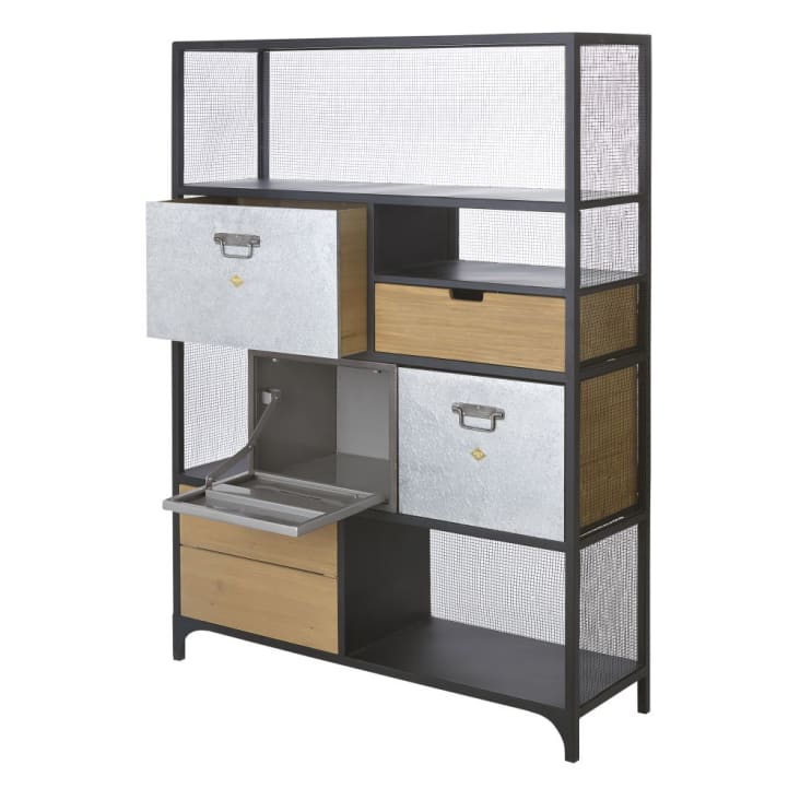 Maisons Du Monde Harvey - Estantería Industrial Con 4 Cajones Y 1 Puerta De Abeto Y Metal