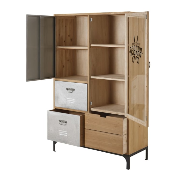 Maisons Du Monde Harvey - Vitrina De 2 Puertas Y 3 Cajones De Abeto Macizo Cristal Y Metal