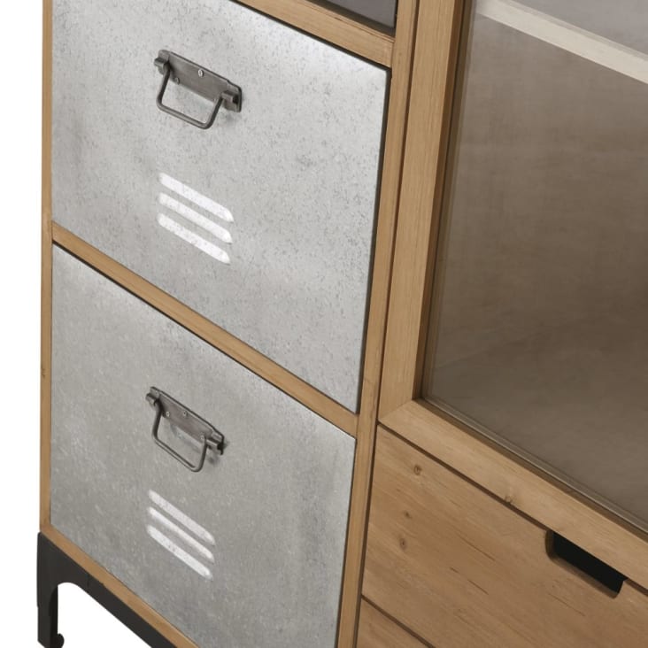 Maisons Du Monde Harvey - Vitrina De 2 Puertas Y 3 Cajones De Abeto Macizo Cristal Y Metal