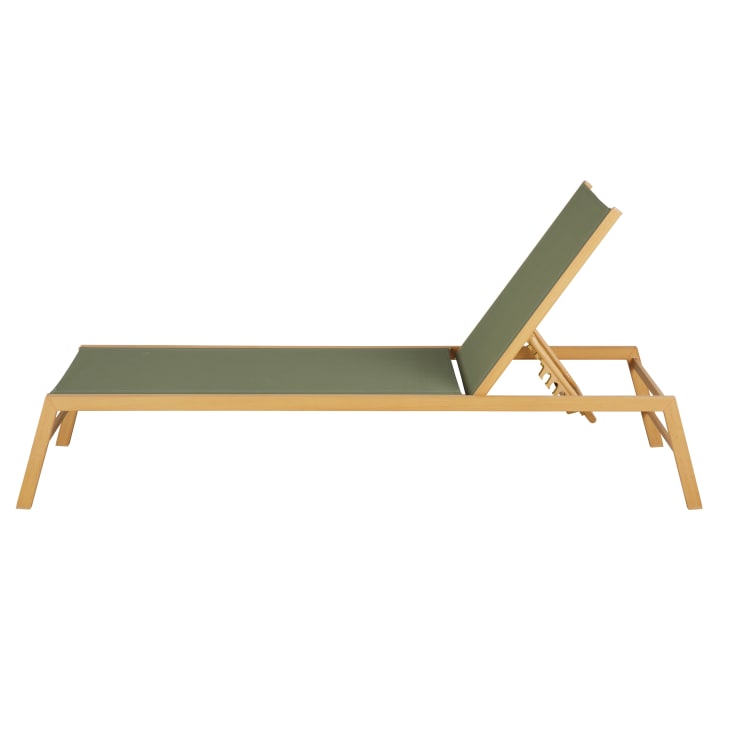 Maisons du Monde Hawai - Tumbona de aluminio efecto madeira y tela plastificada verde caqui