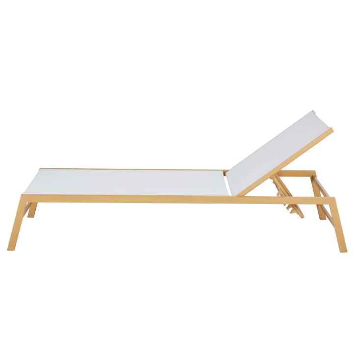 Maisons Du Monde Hawai - Tumbona De Aluminio Efecto Madera Y Tela Plastificada Color Crudo