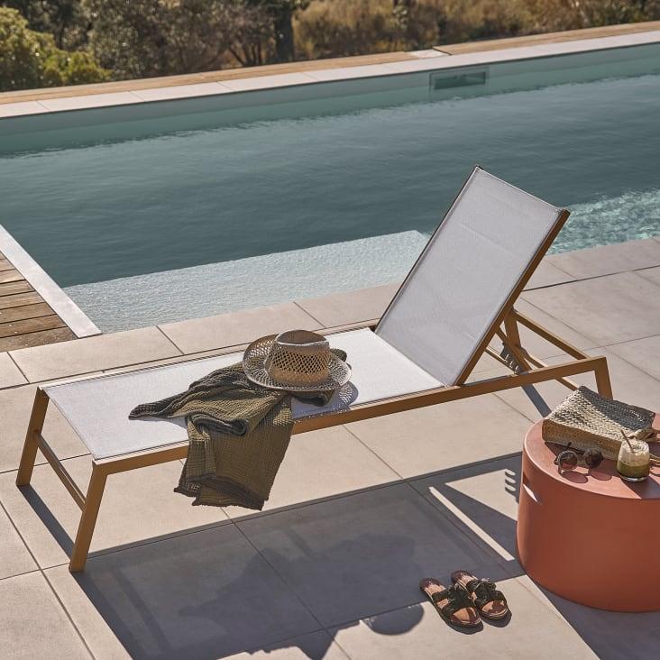 Maisons Du Monde Hawai - Tumbona De Aluminio Efecto Madera Y Tela Plastificada Color Crudo