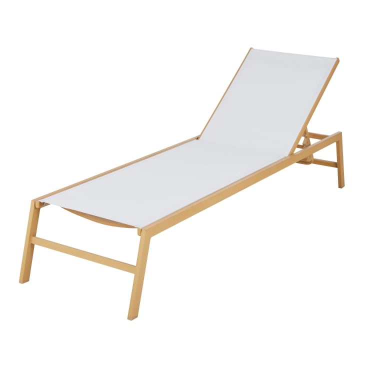 Maisons du Monde Hawai - Tumbona de aluminio efecto madera y tela plastificada color crudo