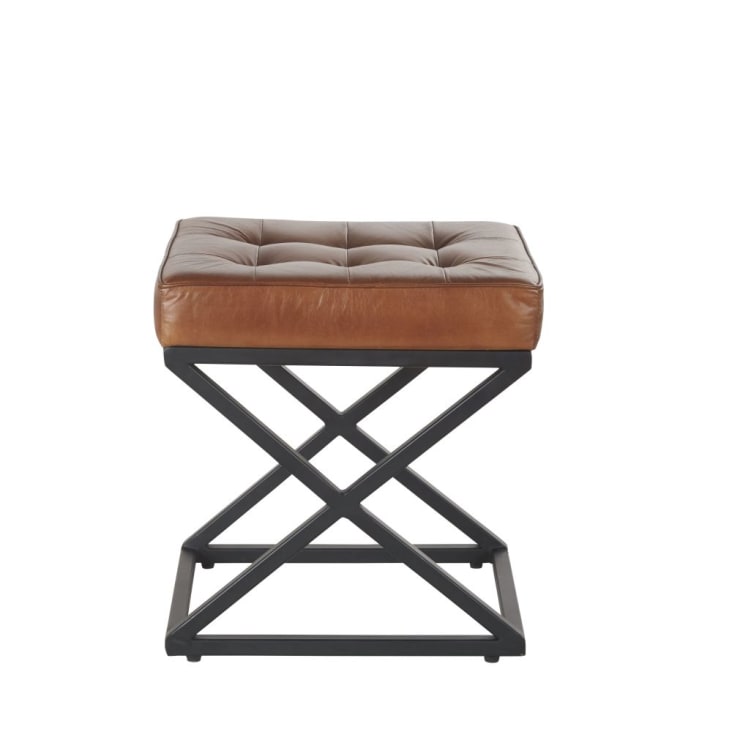 Maisons du Monde HENOR - Taburete de piel marrón y metal negro