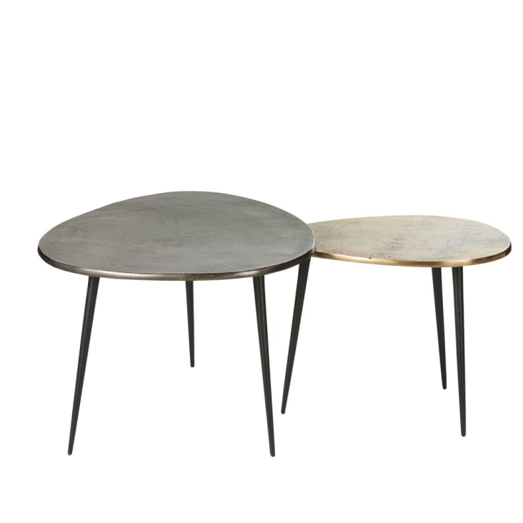 Maisons Du Monde HENRIK - Mesas Auxiliares De Metal Negro Y Dorado Envejecido (x2)