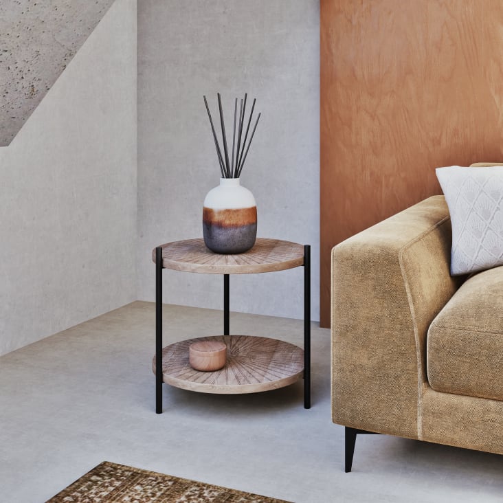 Maisons Du Monde HENRY - Mesa Auxiliar De Madera De Mango Tallada Y Hierro Negro