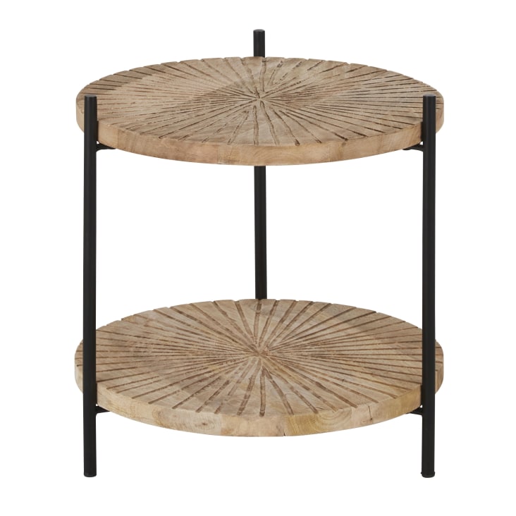 Maisons du Monde HENRY - Mesa auxiliar de madera de mango tallada y hierro negro