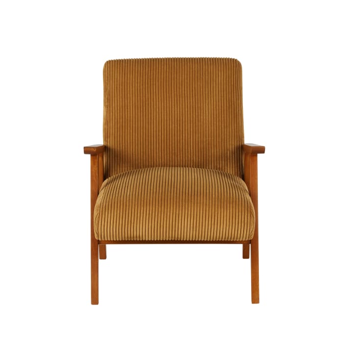 Maisons Du Monde Hermann - Sillón Vintage De Madera De Haya Y Pana Amarillo Mostaza