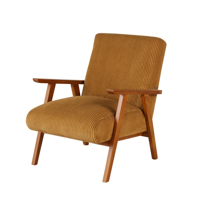 Maisons du Monde Hermann - Sillón vintage de madera de haya y pana amarillo mostaza