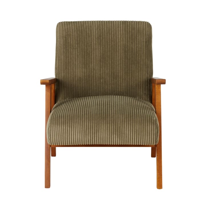 Maisons Du Monde Hermann - Sillón Vintage De Madera De Haya Y Pana Verde Caqui