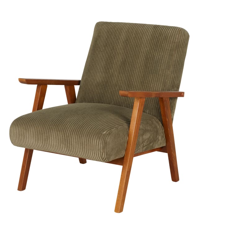 Maisons du Monde Hermann - Sillón vintage de madera de haya y pana verde caqui