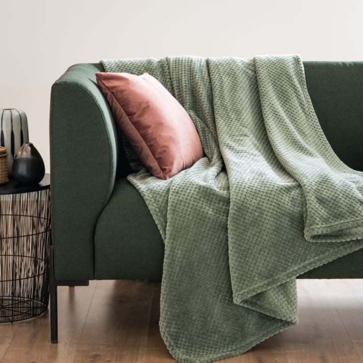 Maisons du Monde HIDA - Manta de polar texturizada verde salvia 150x230