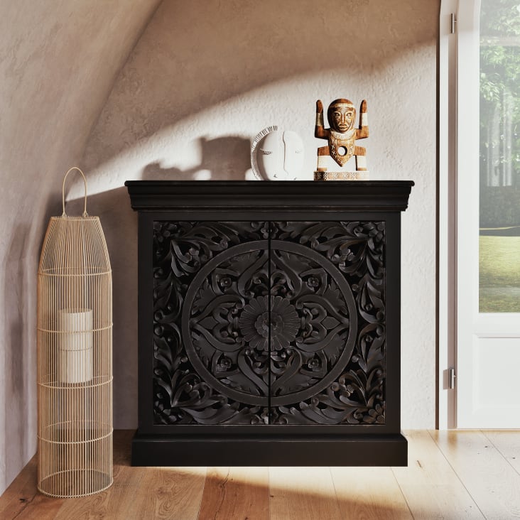 Maisons Du Monde Himalaya - Aparador Con 2 Puertas Negro Carbón Grabado
