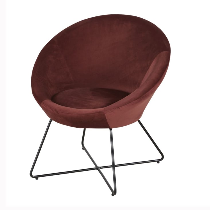 Maisons du Monde Hipop - Sillón de terciopelo terracota con patas de acero negro