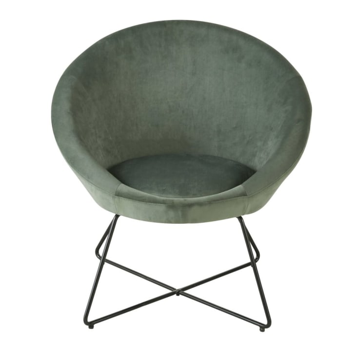 Maisons Du Monde Hipop - Sillón De Terciopelo Verde Con Patas De Acero Negro