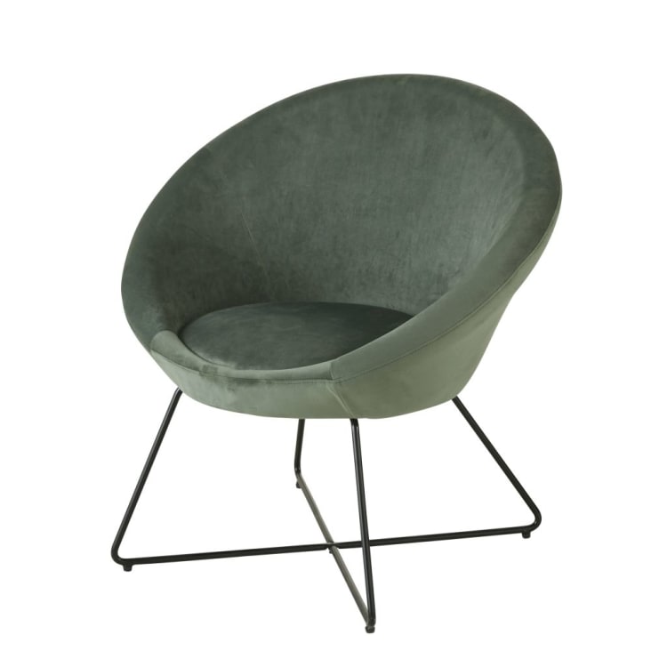Maisons du Monde Hipop - Sillón de terciopelo verde con patas de acero negro