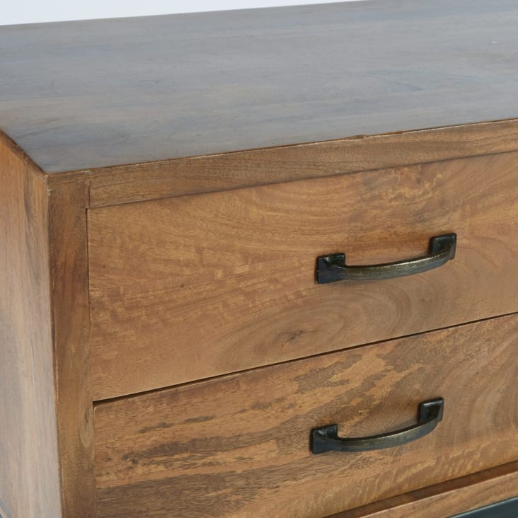 Maisons Du Monde Hipster - Mueble De TV Con 1 Puerta Y 2 Cajones De Mango Macizo Y Metal Negro