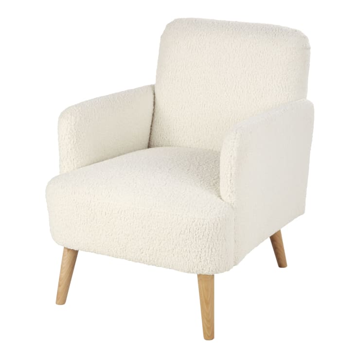 Maisons du Monde Honey - Sillón de rizo blanco con patas de madera de haya