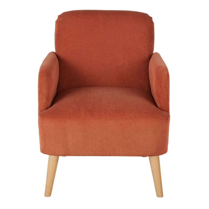 Maisons Du Monde Honey - Sillón De Terciopelo Naranja Con Patas De Madera