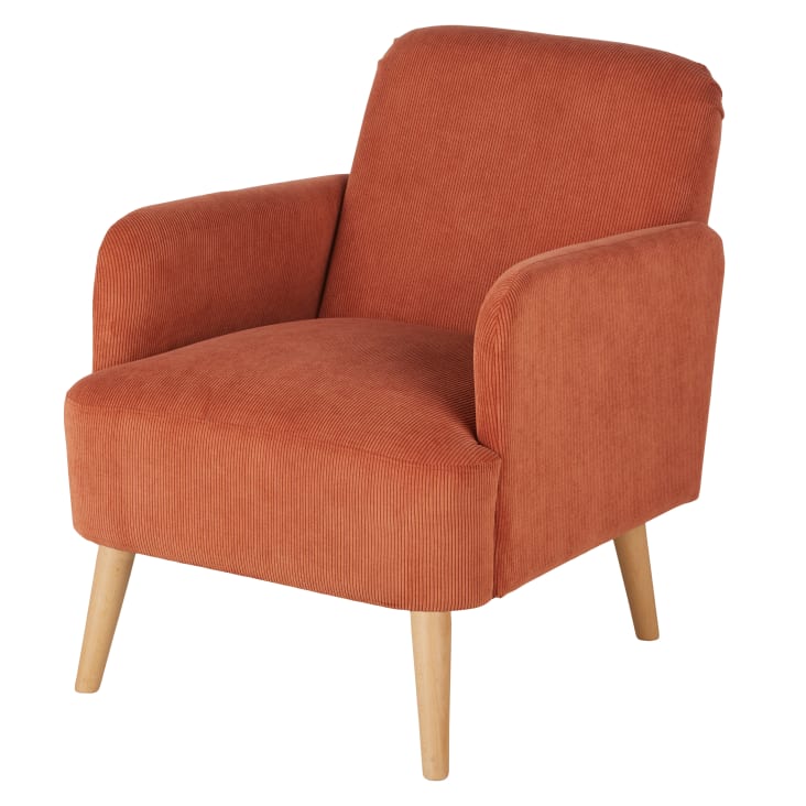 Maisons du Monde Honey - Sillón de terciopelo naranja con patas de madera