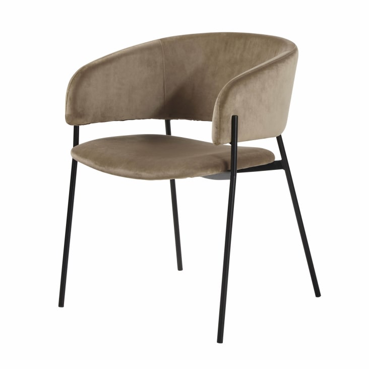 Maisons du Monde Hug - Silla de terciopelo beige capuchino con reposabrazos