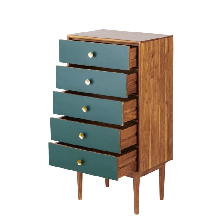 Maisons Du Monde Ikat - Mueble Semanario Con 5 Cajones Verde Y Metal Dorado