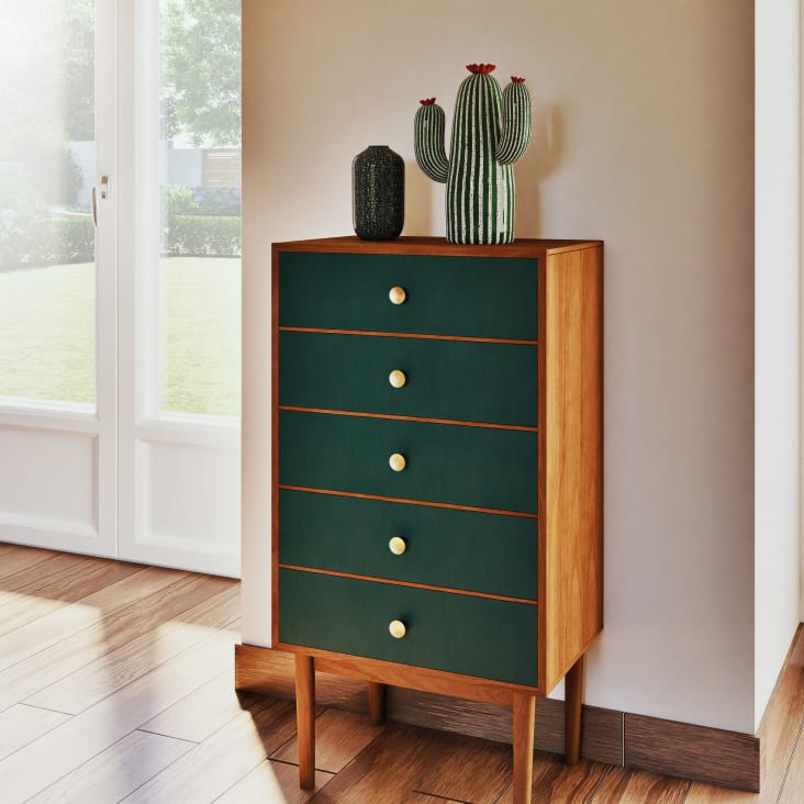 Maisons Du Monde Ikat - Mueble Semanario Con 5 Cajones Verde Y Metal Dorado