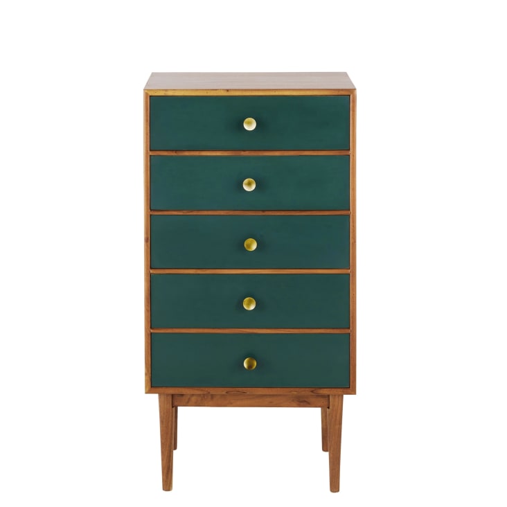 Maisons du Monde Ikat - Mueble semanario con 5 cajones verde y metal dorado