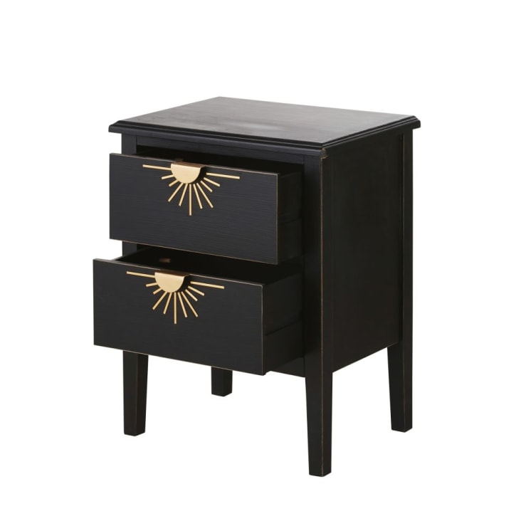 Maisons Du Monde Ilios - Mesita De Noche 2 Cajones Negra Con Metal Dorado