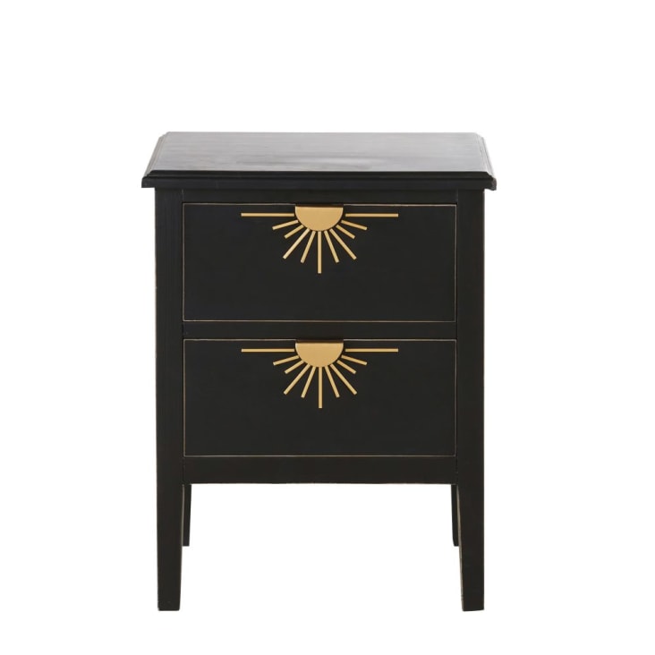 Maisons du Monde Ilios - Mesita de noche 2 cajones negra con metal dorado