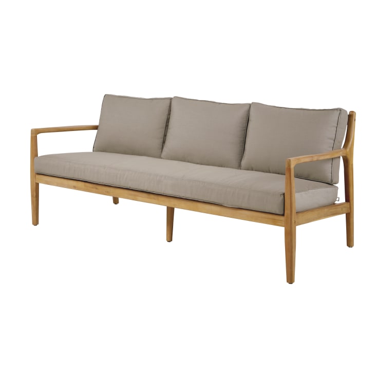 Maisons Du Monde Indiana - Sofá De Jardín De 3 Plazas De Acacia Maciza Y Cojines Color Topo