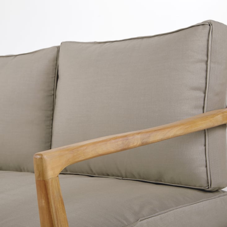 Maisons Du Monde Indiana - Sofá De Jardín De 3 Plazas De Acacia Maciza Y Cojines Color Topo